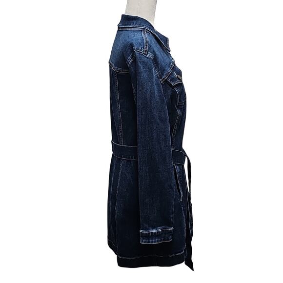 Susan Graver Jeans Dark Blue Denim Jacket Dress w/Belted Waist Womens Size MP - Picture 3 of 10